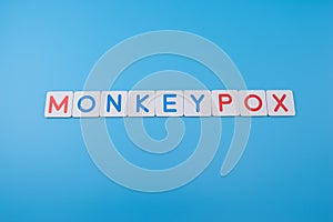 Word MONKEYPOX and MPOX on blue background photo